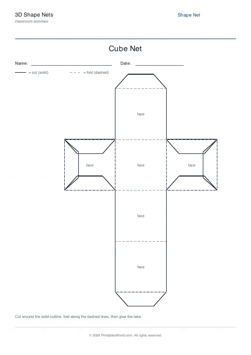 Free printable 3d shape net (Cube), PDF download