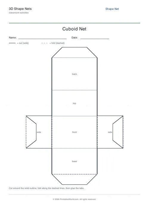 Free printable 3d shape net (Cuboid), PDF download