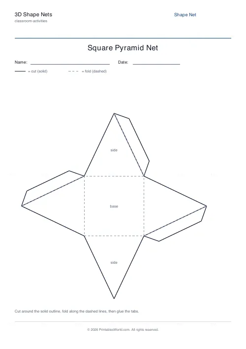 Free printable 3d shape net (Square Pyramid), PDF download