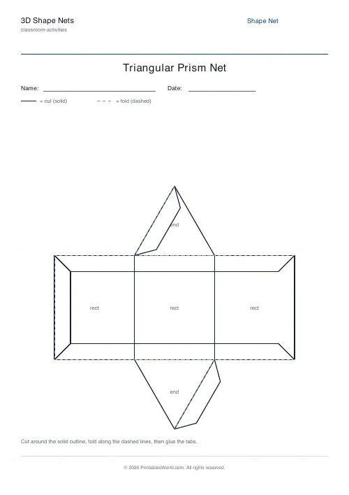 Free printable 3d shape net (Triangular Prism), PDF download