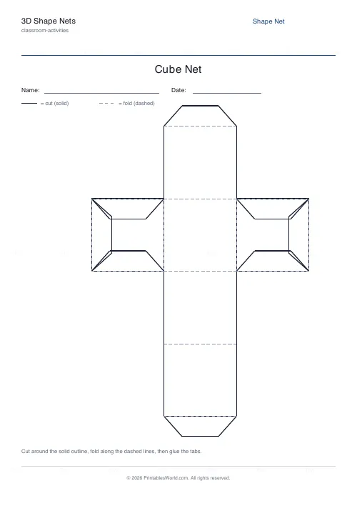 Free printable 3d shape net (No labels), PDF download