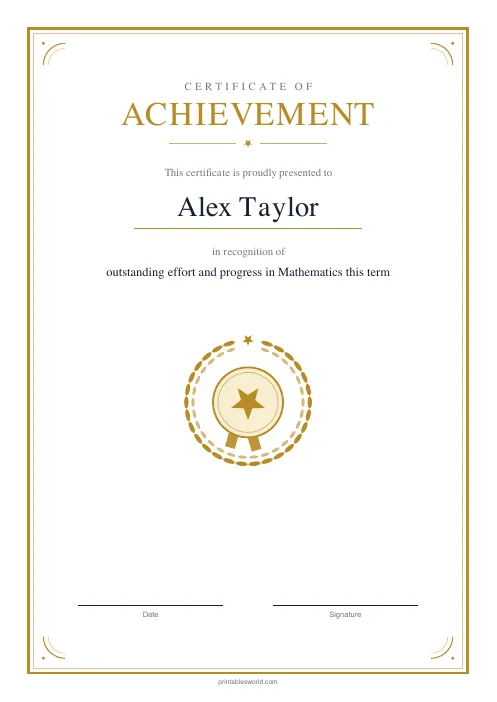 Free printable certificate of Achievement PDF — sheet 1