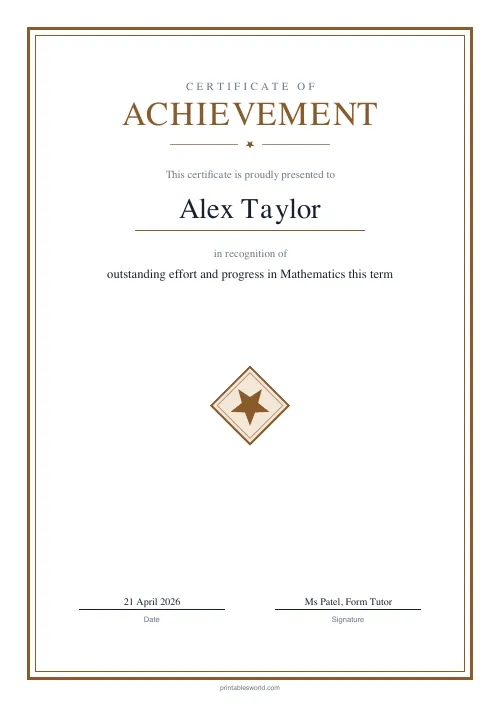 Free printable achievement certificate (Bronze Classic), PDF download