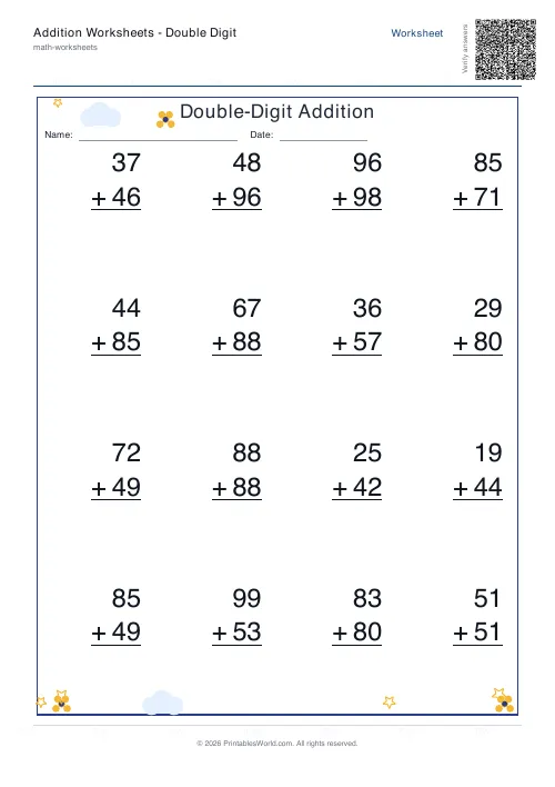 Free printable addition worksheet — No zero — PDF download