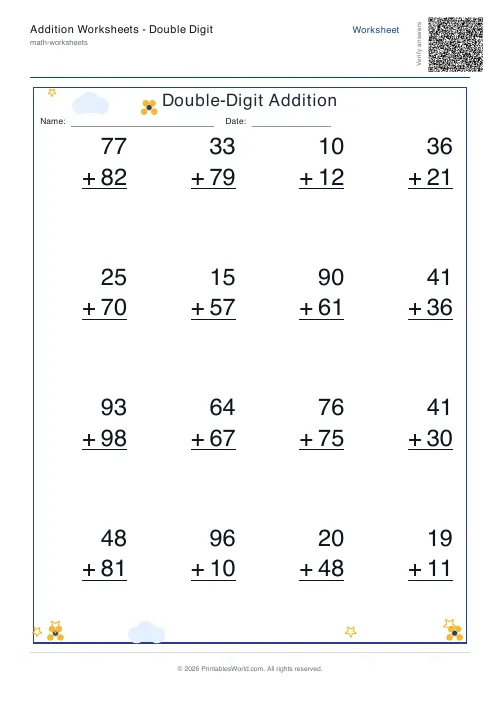 Free printable addition worksheet — Include zero — PDF download