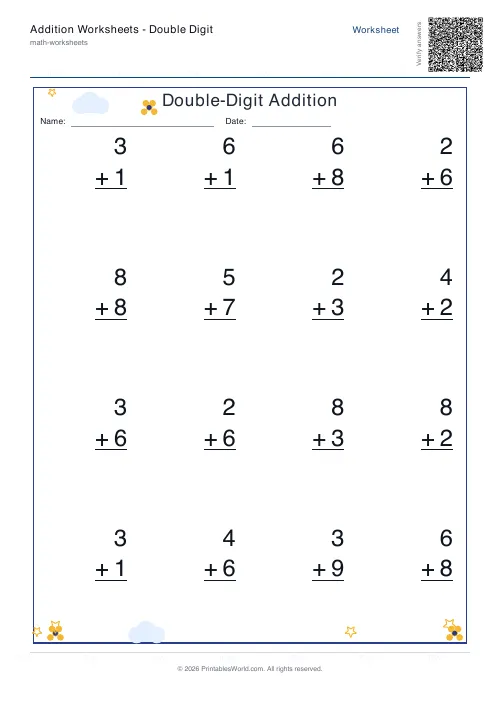 Free printable addition worksheet — 1-digit — PDF download