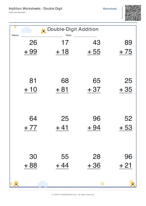 Free printable addition worksheet — 2-digit — PDF download