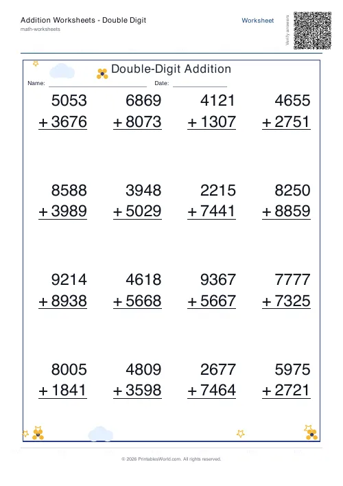 Free printable addition worksheet — 4-digit — PDF download