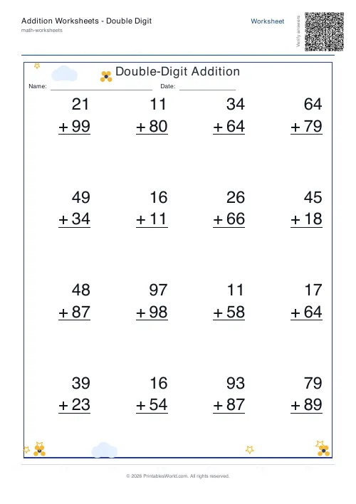 Free printable addition worksheet — Standard — PDF download