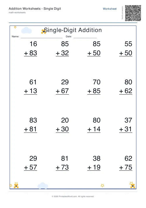 Free printable addition worksheet — 2-digit — PDF download