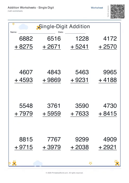 Free printable addition worksheet — 4-digit — PDF download