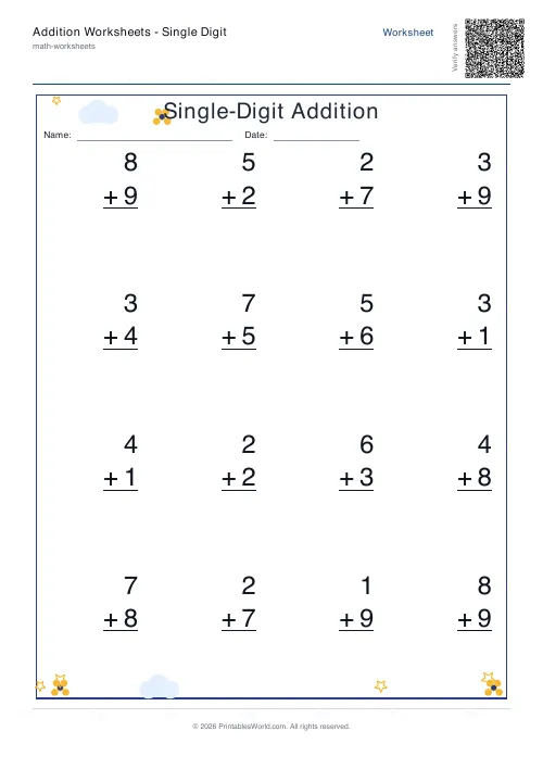 Free printable addition worksheet — Standard — PDF download