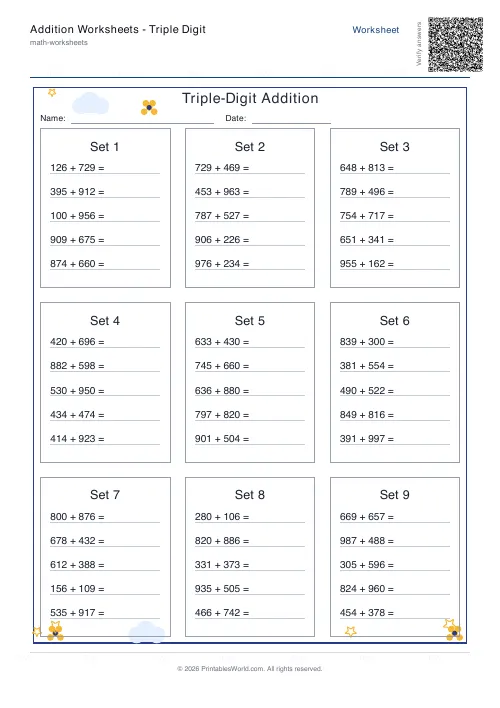 Free printable addition worksheet — Table style — PDF download