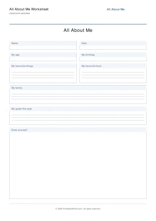 Free printable all about me worksheet (Include), PDF download