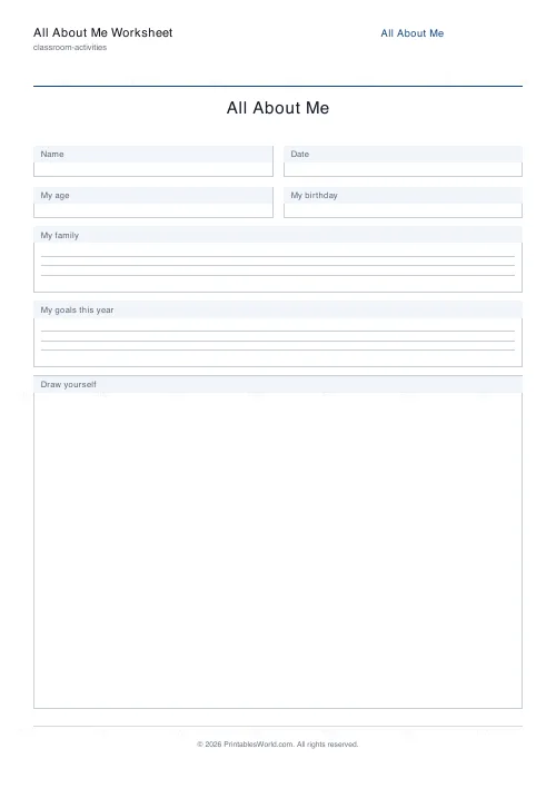 Free printable all about me worksheet (Exclude), PDF download