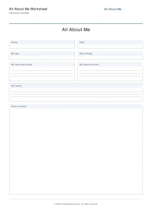 Free printable all about me worksheet (Exclude), PDF download