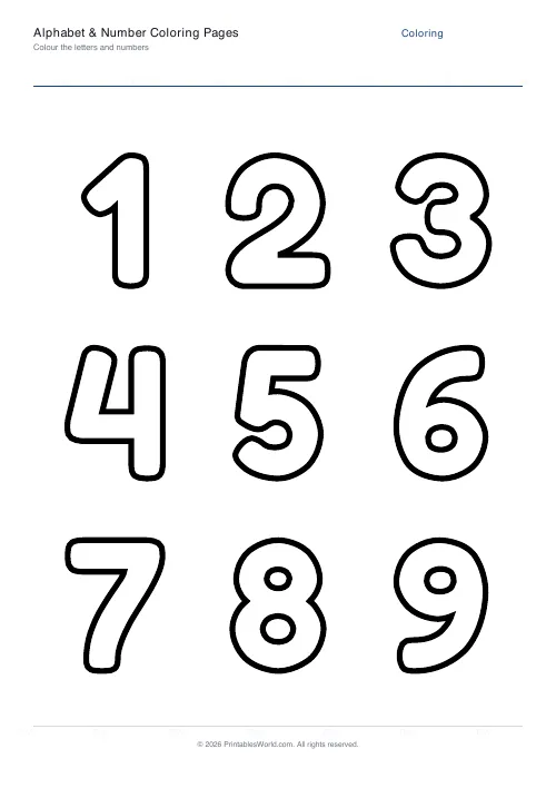 Free printable letter and number coloring page — Numbers — PDF download