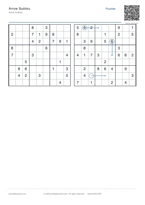 Free printable arrow Sudoku PDF — sheet 1