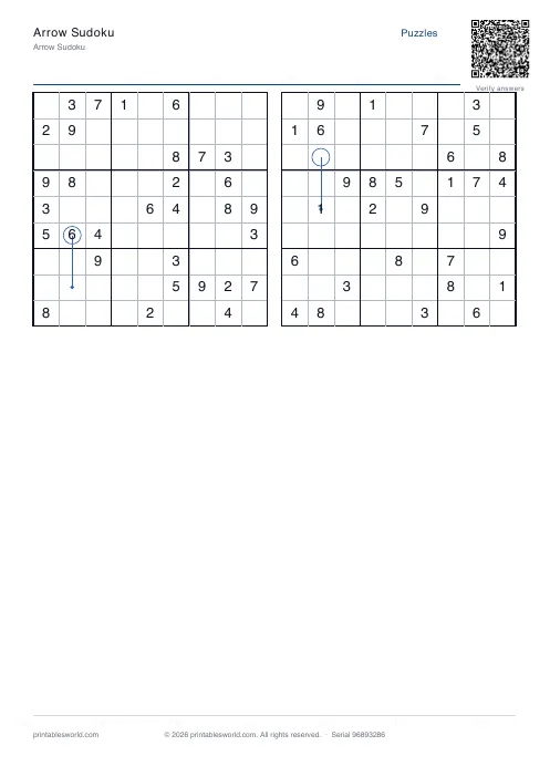Free printable arrow Sudoku PDF — sheet 10