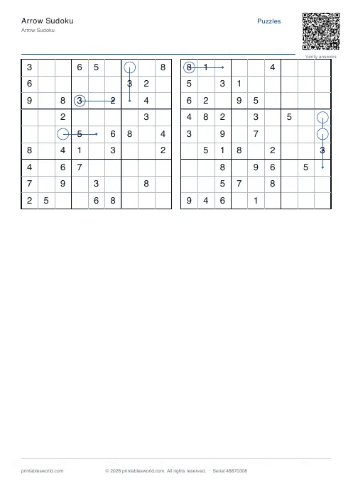 Free printable arrow Sudoku PDF — sheet 2