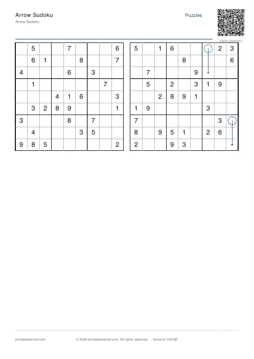 Free printable arrow Sudoku PDF — sheet 3