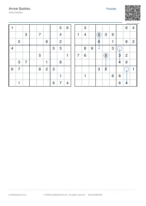 Free printable arrow Sudoku PDF — sheet 4