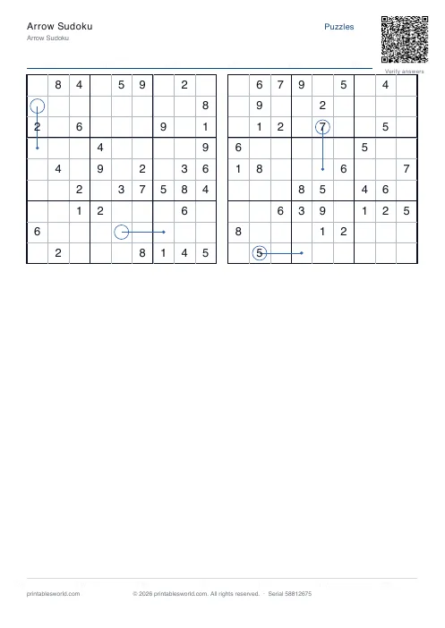 Free printable arrow Sudoku PDF — sheet 5