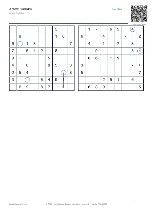 Free printable arrow Sudoku PDF — sheet 6