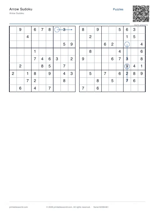 Free printable arrow Sudoku PDF — sheet 7