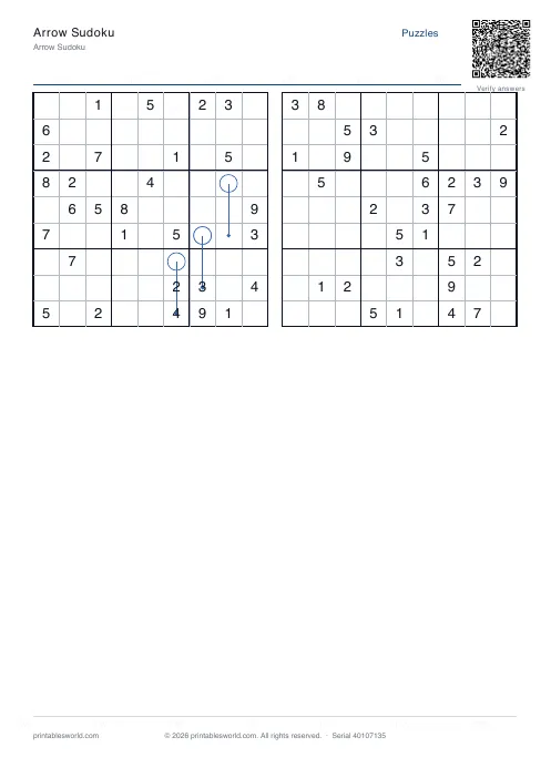 Free printable arrow Sudoku PDF — sheet 8