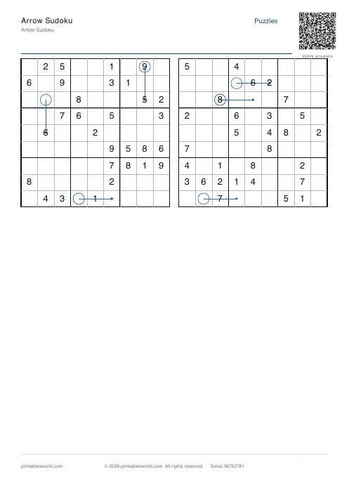 Free printable arrow Sudoku PDF — sheet 9
