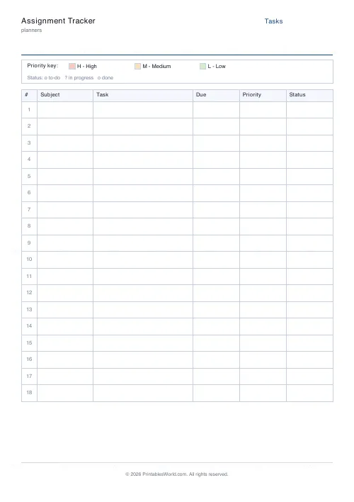 Free printable assignment tracker (18 rows), PDF download