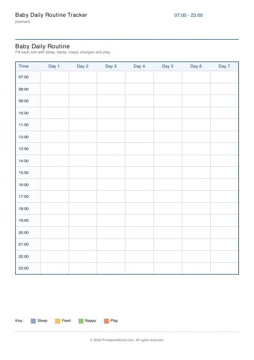 Free printable baby routine planner — From 7am — PDF download