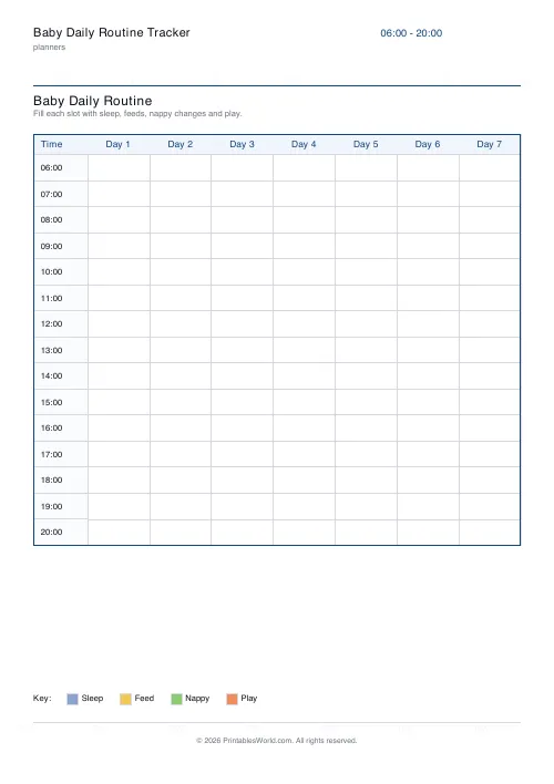 Free printable baby routine planner — Until 8pm — PDF download
