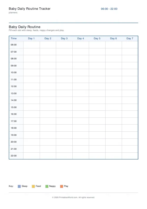 Free printable baby routine planner — Until 10pm — PDF download