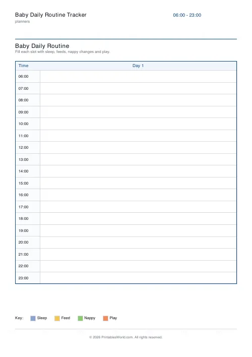 Free printable baby routine planner — Single day — PDF download
