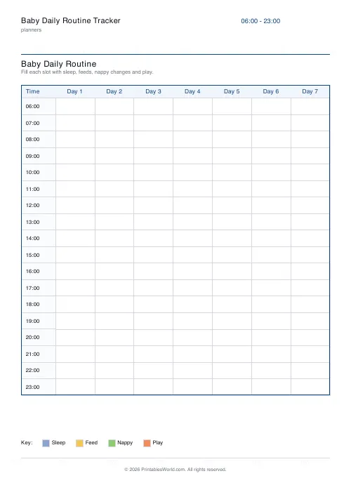 Free printable baby routine planner — Full week — PDF download