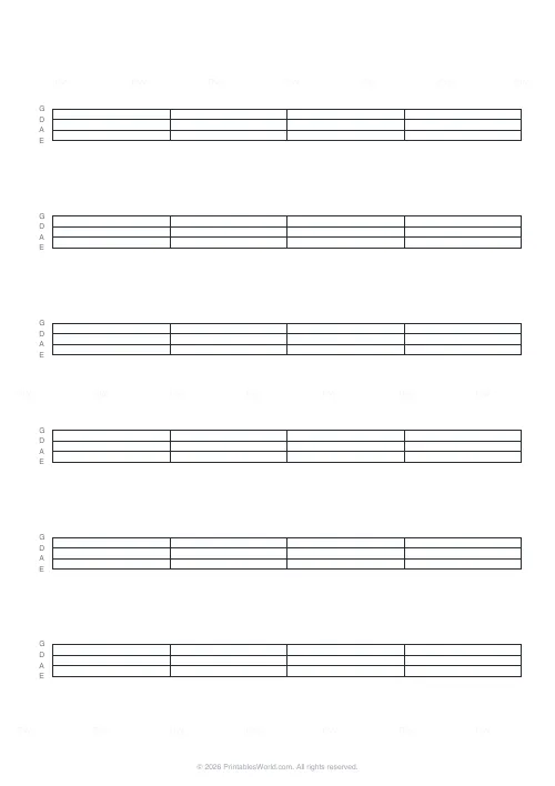 Free printable bass guitar tab paper — 6 staves — PDF download