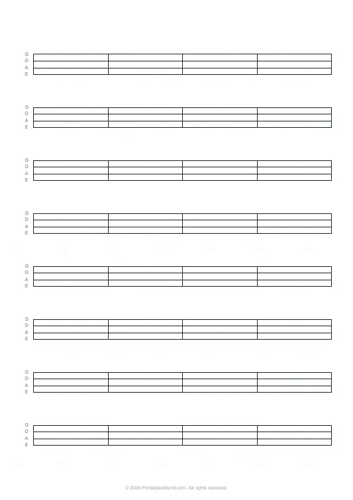 Free printable bass guitar tab paper — 8 staves — PDF download