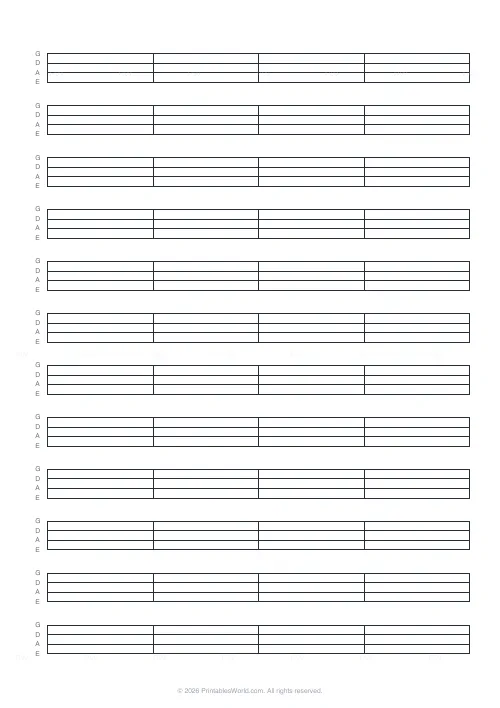 Free printable bass guitar tab paper — 12 staves — PDF download