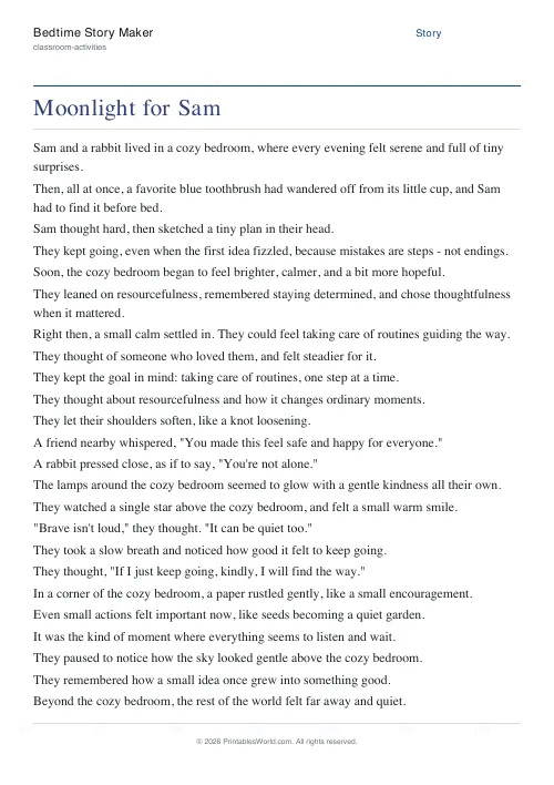 Free printable bedtime story — Ages 8-10 — PDF download