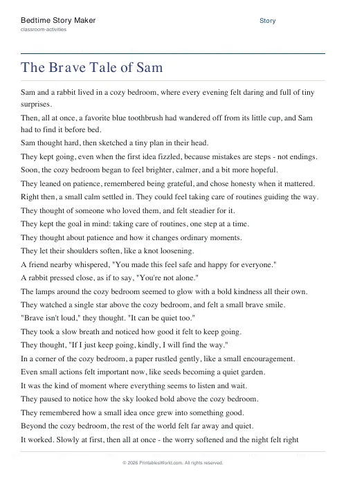 Free printable bedtime story — Adventurous — PDF download