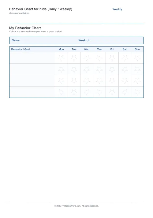 Free printable kids behavior chart — 4 behaviors — PDF download