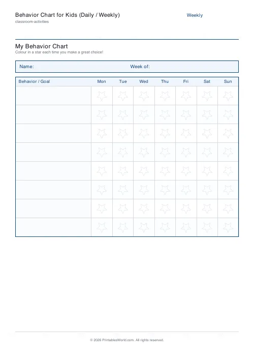 Free printable kids behavior chart — 8 behaviors — PDF download