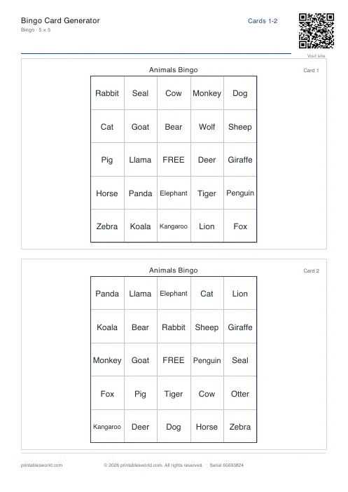 Free printable bingo Card PDF — sheet 10