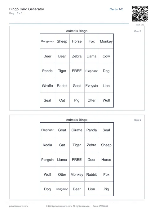Free printable bingo Card PDF — sheet 11