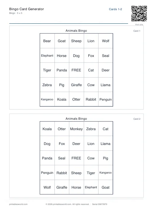 Free printable bingo Card PDF — sheet 12