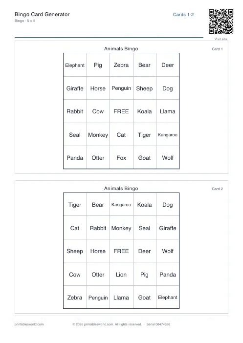 Free printable bingo Card PDF — sheet 3