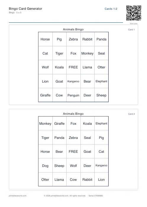 Free printable bingo Card PDF — sheet 4