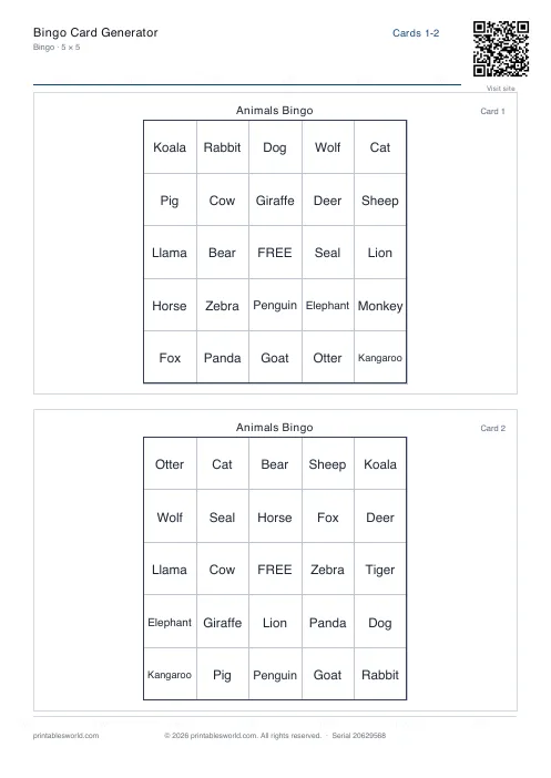 Free printable bingo Card PDF — sheet 9